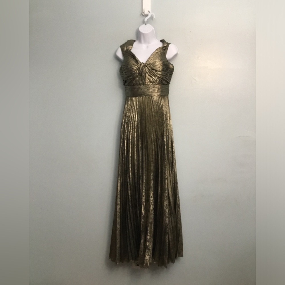 Tahari ASL Metallic Gold Maxi Dress